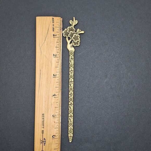 Antique bronze metal hair chopstick hair stick bun holder - Picture 2 of 2